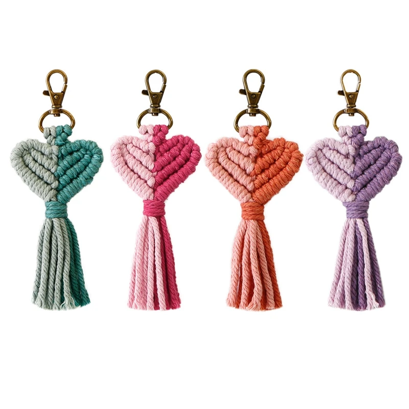 

4 Pieces Mini Macrame Keychains Boho Tassel Bag Charms Handcrafted Accessory for Car Key Handbag Supplies