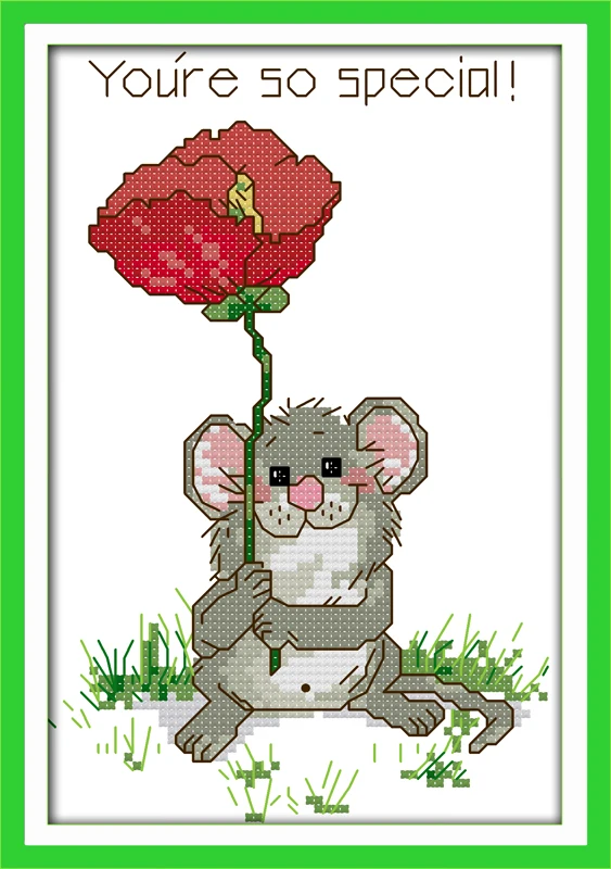 Набор для вышивки крестиком You are so special мышь с маковым цветком 14 карат 11 холст