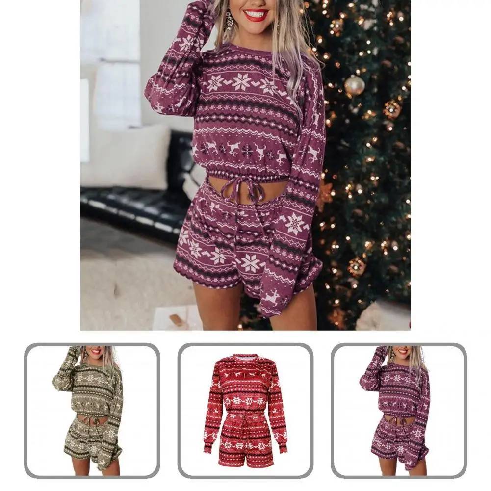 

Holiday 2 Pcs/Set Great Casual Pajamas Suit Loose Lady Suit O Neck for Home