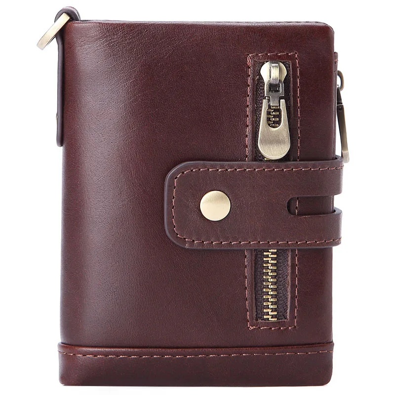

Genuine Leather Men Wallet Business Retro Short Zipper High Capacity Card Package Mens Purse Multifunction Coin Pouch DA50QB