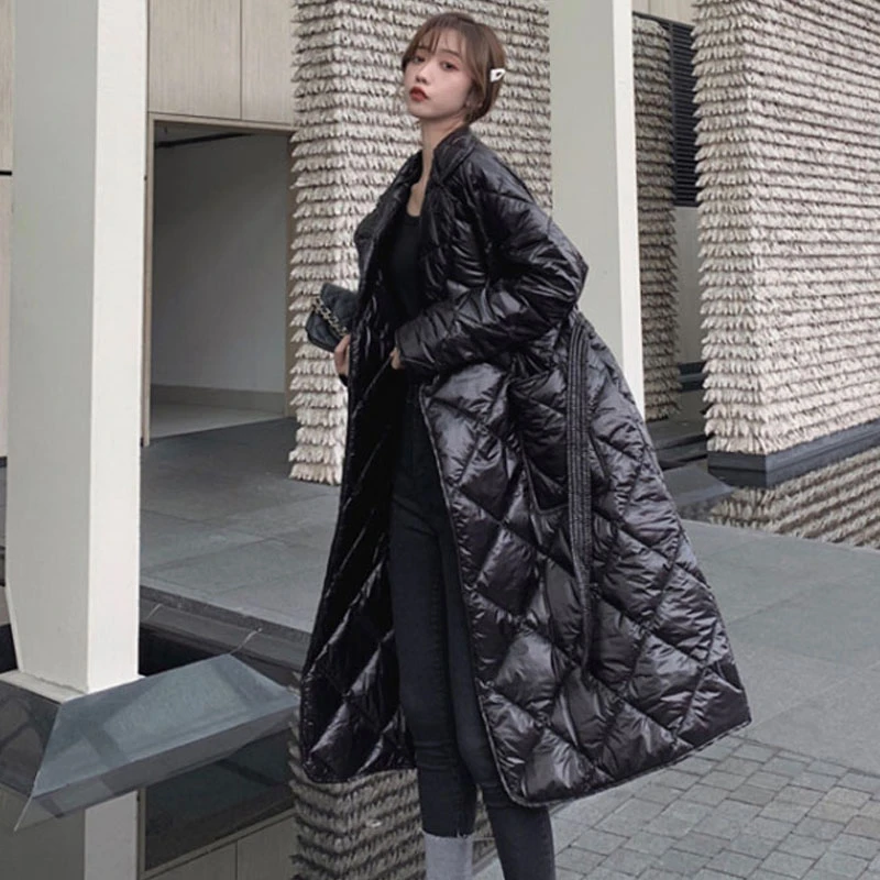 2020 Женская клетчатая длинная пуховая куртка женская теплая хлопковая парка