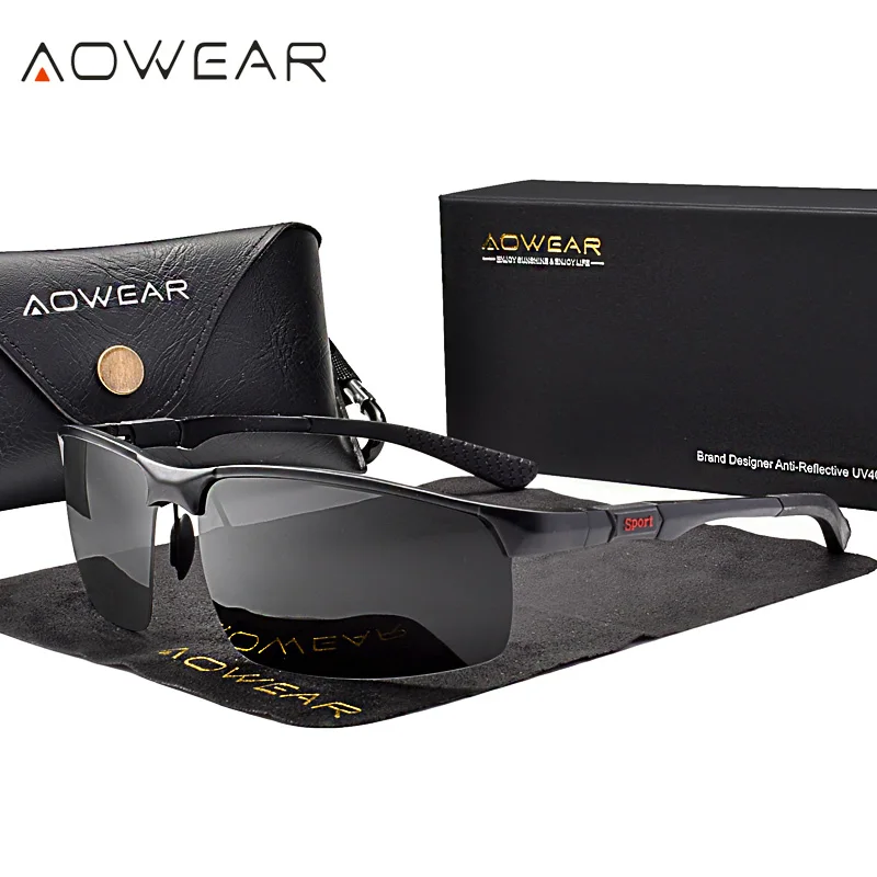 AOWEAR брендовые дизайнерские солнцезащитные очки без оправы, мужские спортивные солнцезащитные очки из алюминиево-магниевого сплава, мужские очки для вождения на открытом воздухе