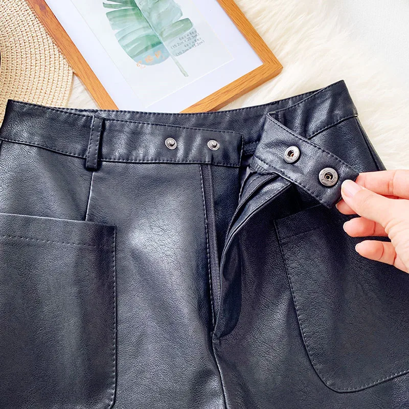 Женские винтажные черные широкие брюки REALEFT повседневные короткие из