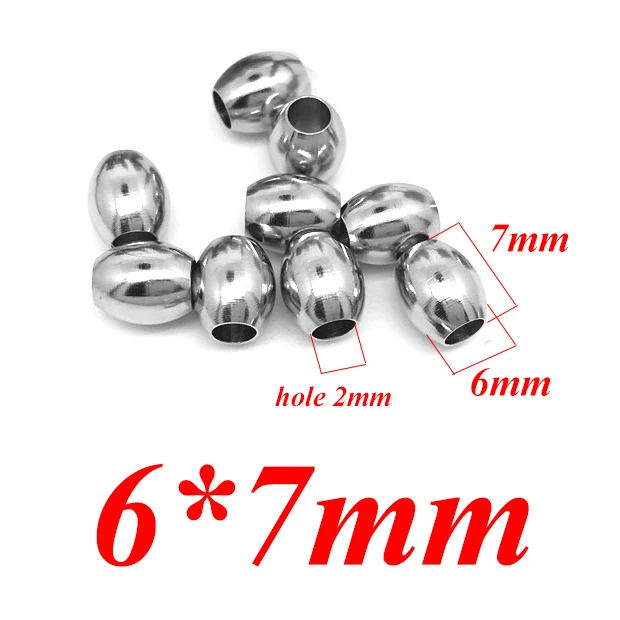 6x7mm Aiovlo 20 шт./лот нержавеющая сталь Длинные овальные полосы Серебряный оттенок цилиндра бисера подходит кожа ожерелье браслет DIY ювелирных изделий - Цвет: 6x7mm