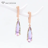 sz design 2020 korean elegant water drop crystal dangle earrings 588 rose gold for women wedding earrings fashion jewelry gift
