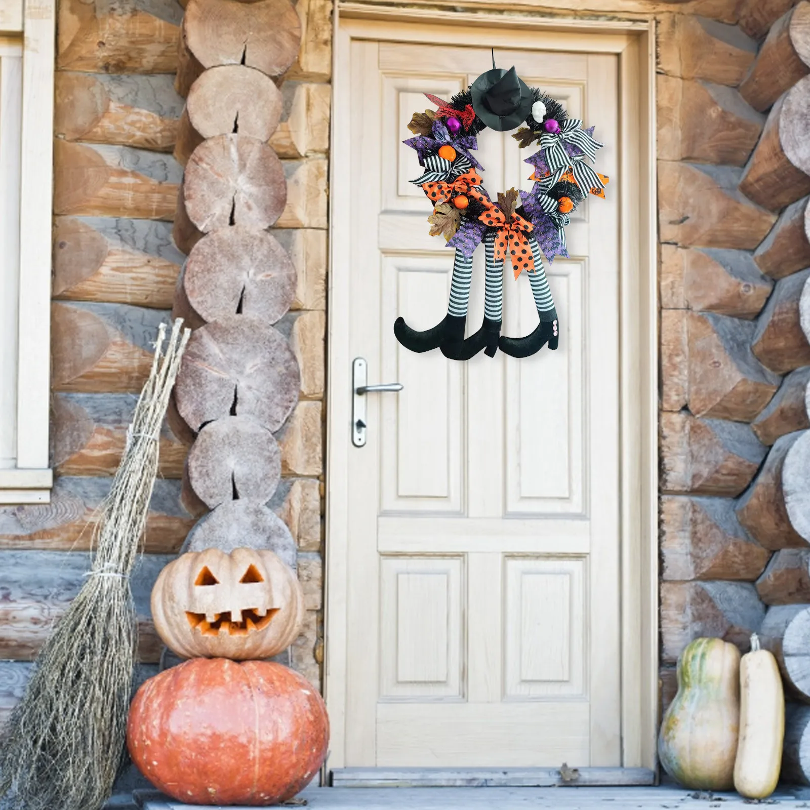Хэллоуин Осенняя Тыква Ведьма венок для входной двери с тыквами искусственные