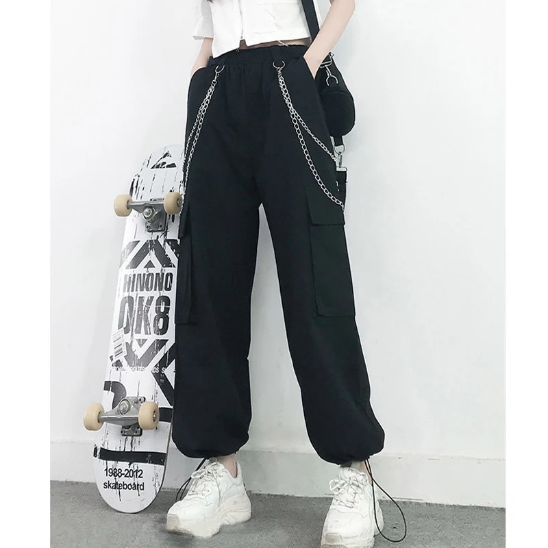 

Брюки-карго Женские повседневные, джоггеры с эластичным поясом, свободные штаны в стиле хип-хоп, уличная одежда с высокой талией