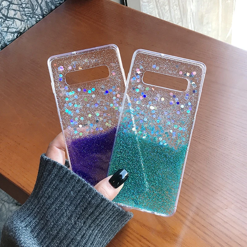 YHBBCASES цветные прозрачные мягкие чехлы с блестками для Samsung Galaxy S20 S10 Plus блестящий