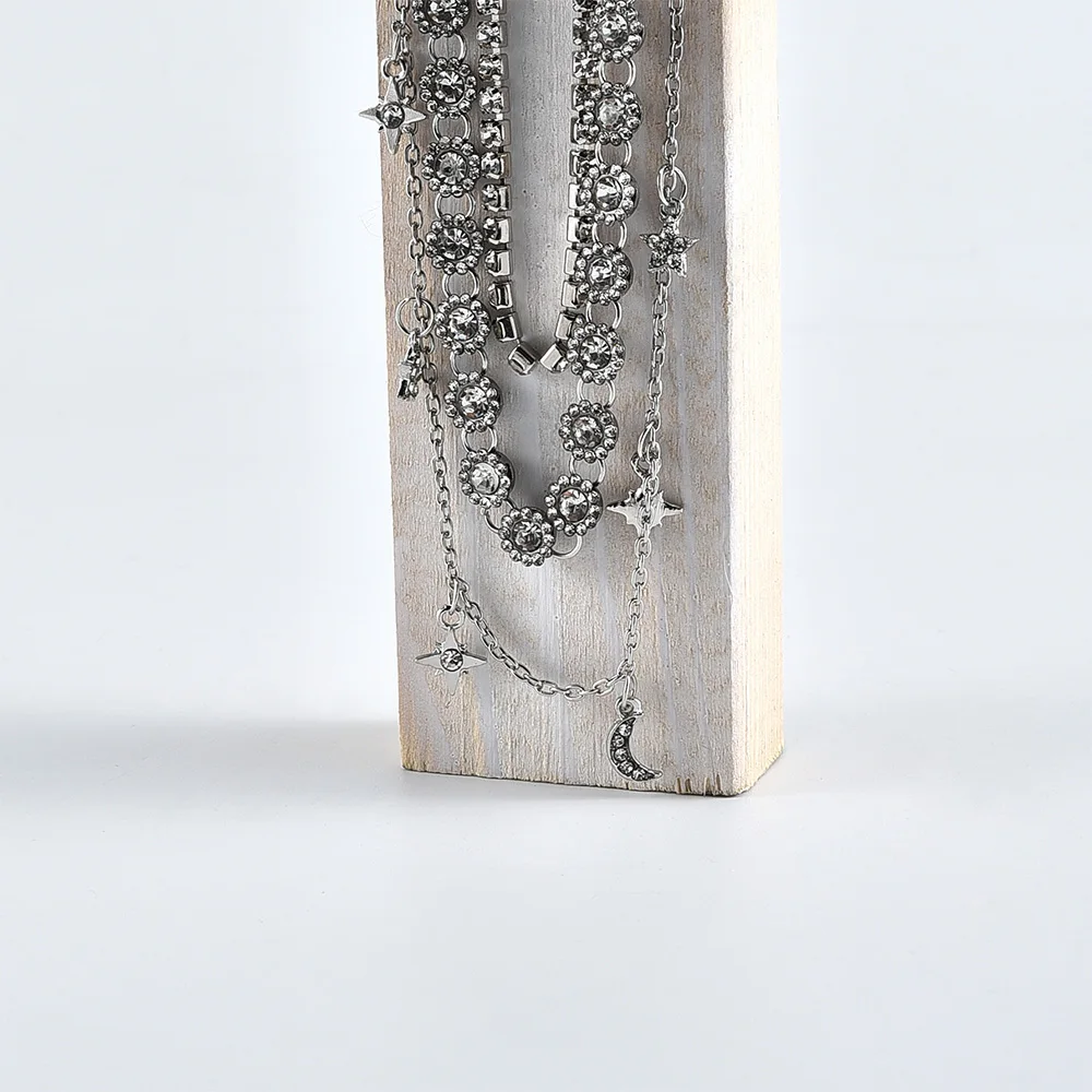 Женское многослойное ожерелье винтажное золотое с кристаллом Луной и звездами