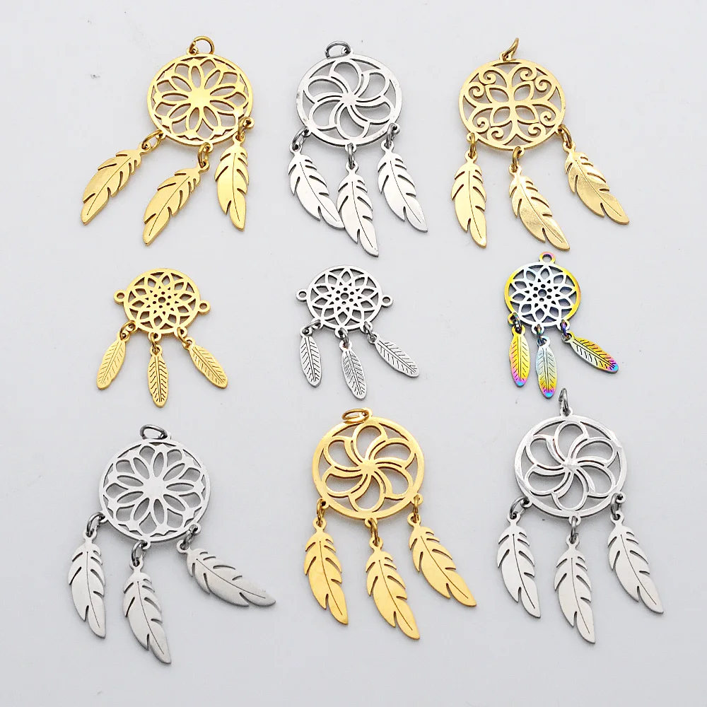 

10pcs/lot Mix Designs Stainless Steel Boho Dream Catcher DIY Jewelry Charms Connector Wholesale Bracelet Making Charm