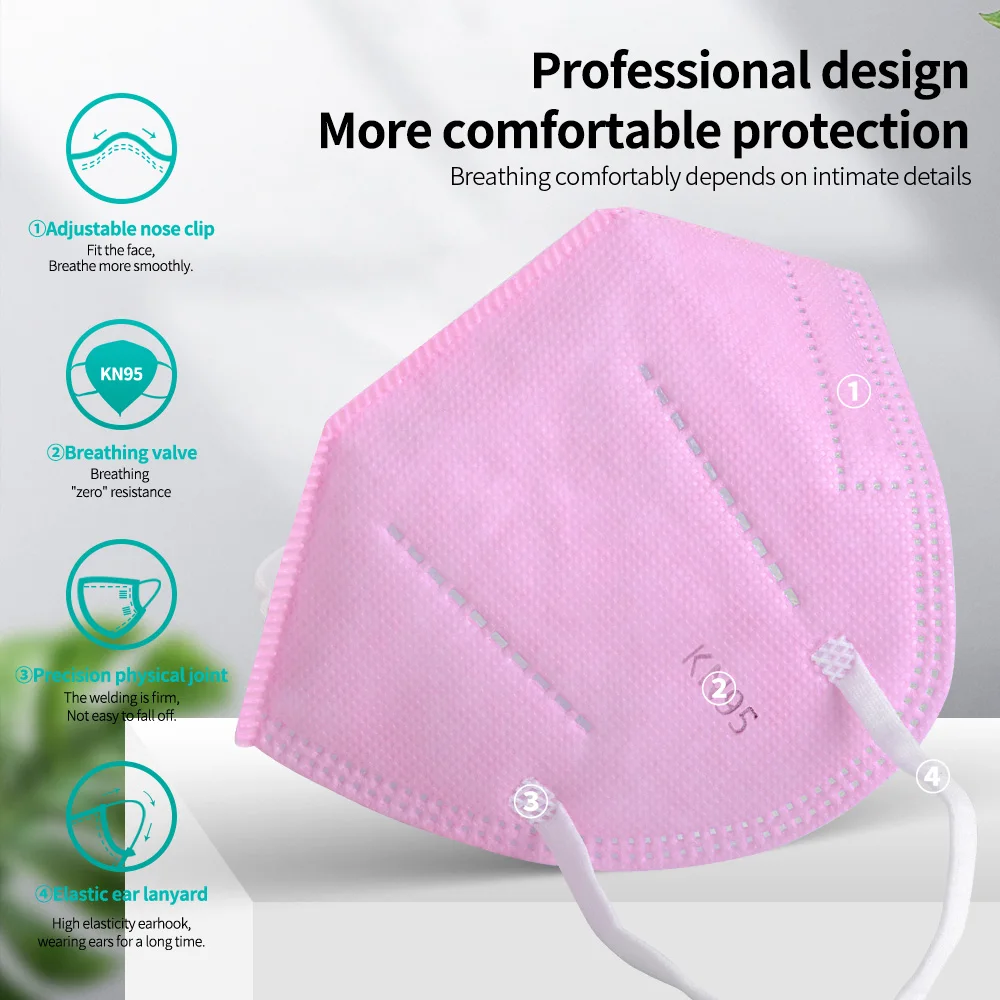

10-200 Pcs KN95 Pink Face Masks FFP2 Anti PM2.5 Dust Mouth Mask Filter Breathable Safety Protective KN95 Respirator Mascarillas