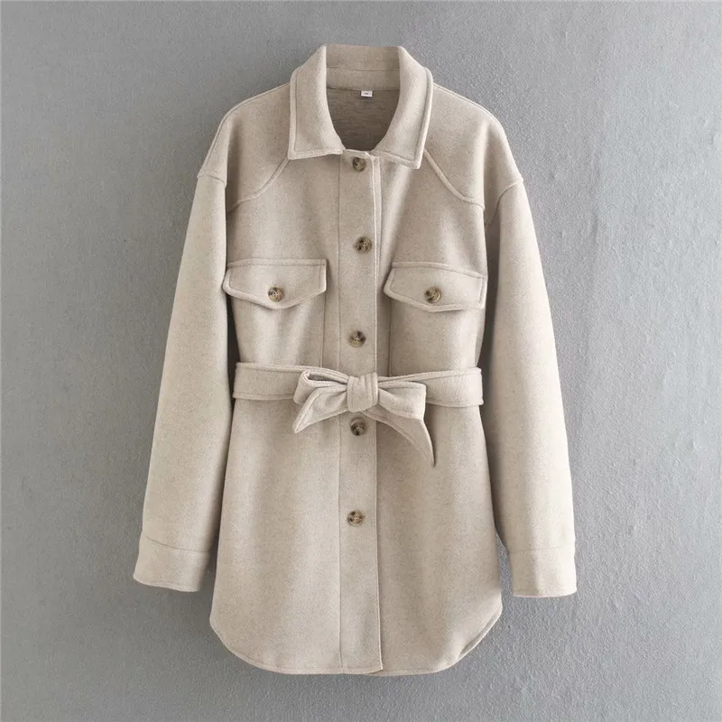 

Evfer Autumn Casual Women Za Khaki Long Jackets With Belt Female Fashion Double Pockets Thick Cotas Oversize Girls Outwear Chic