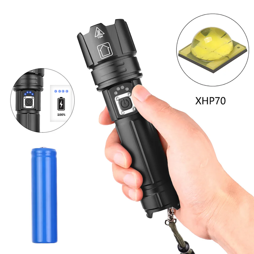 As Show Алюминиевый сплав XHP90 мощный яркий светодиодный фонарик usb Зарядка мощность Ультраяркий фонарь дисплей 2500LM фонарик два аккумулятора - Цвет: As Show