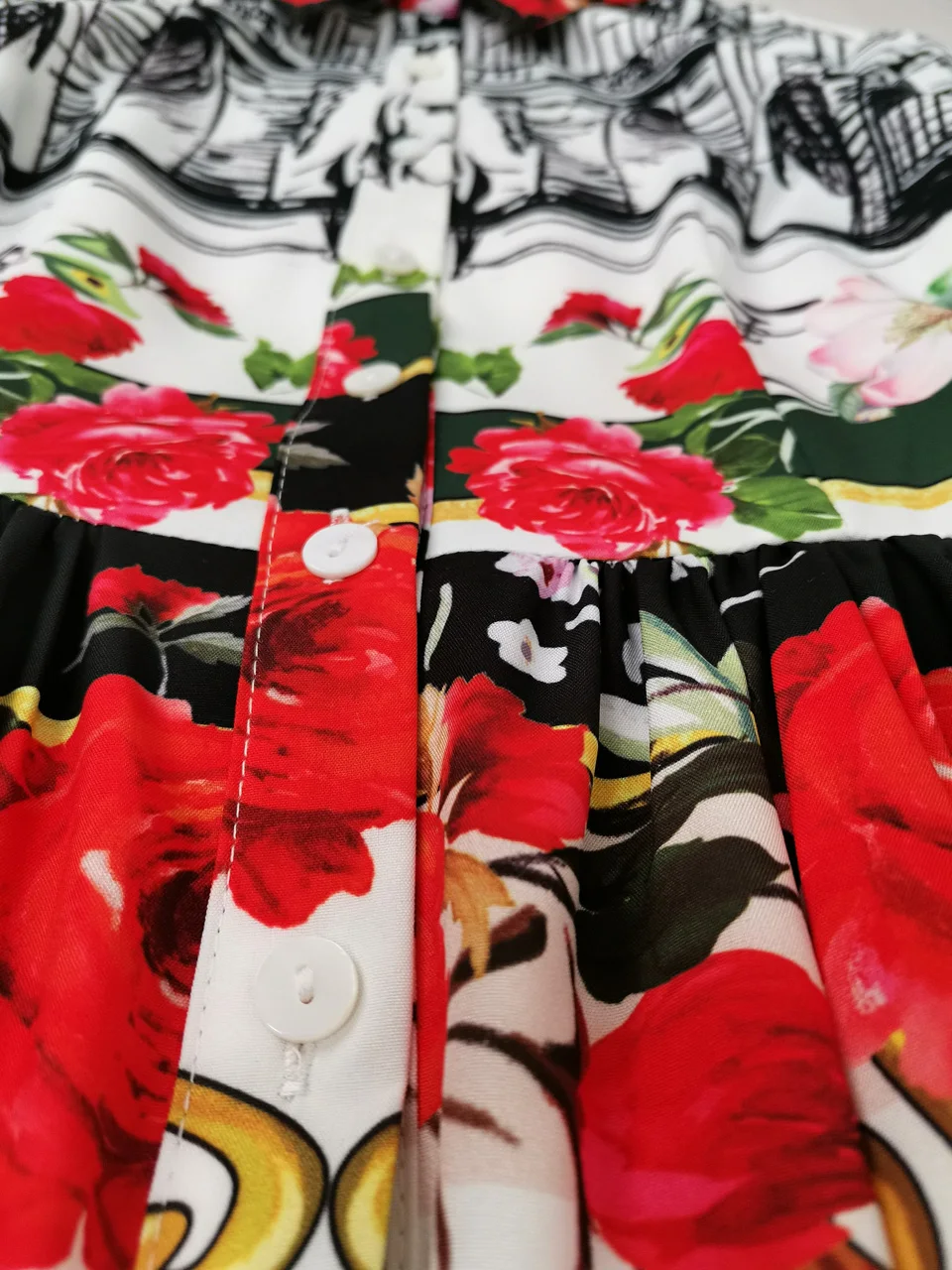 

2020 Autumn New Women'S High Quality Casual Party Vintage Chit Graffiti Print Half Sleeve Midi Shirt Dress