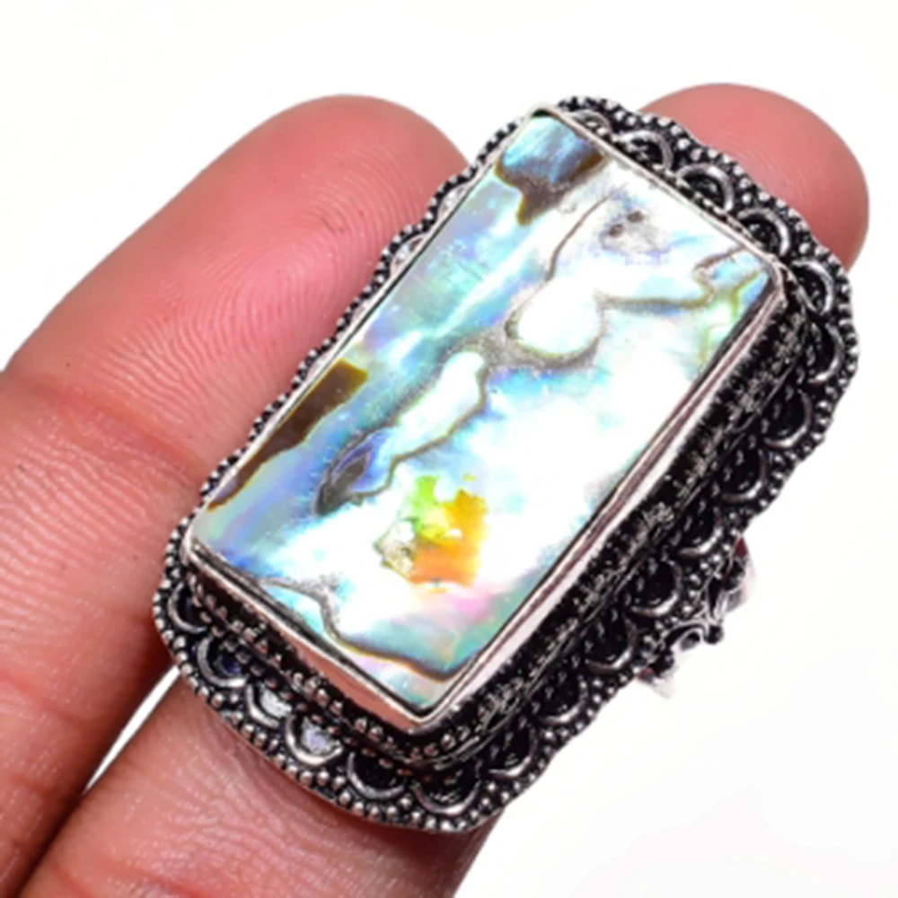 Кольцо Abalone с серебряным покрытием из меди Размер США 9 R5304 | Украшения и