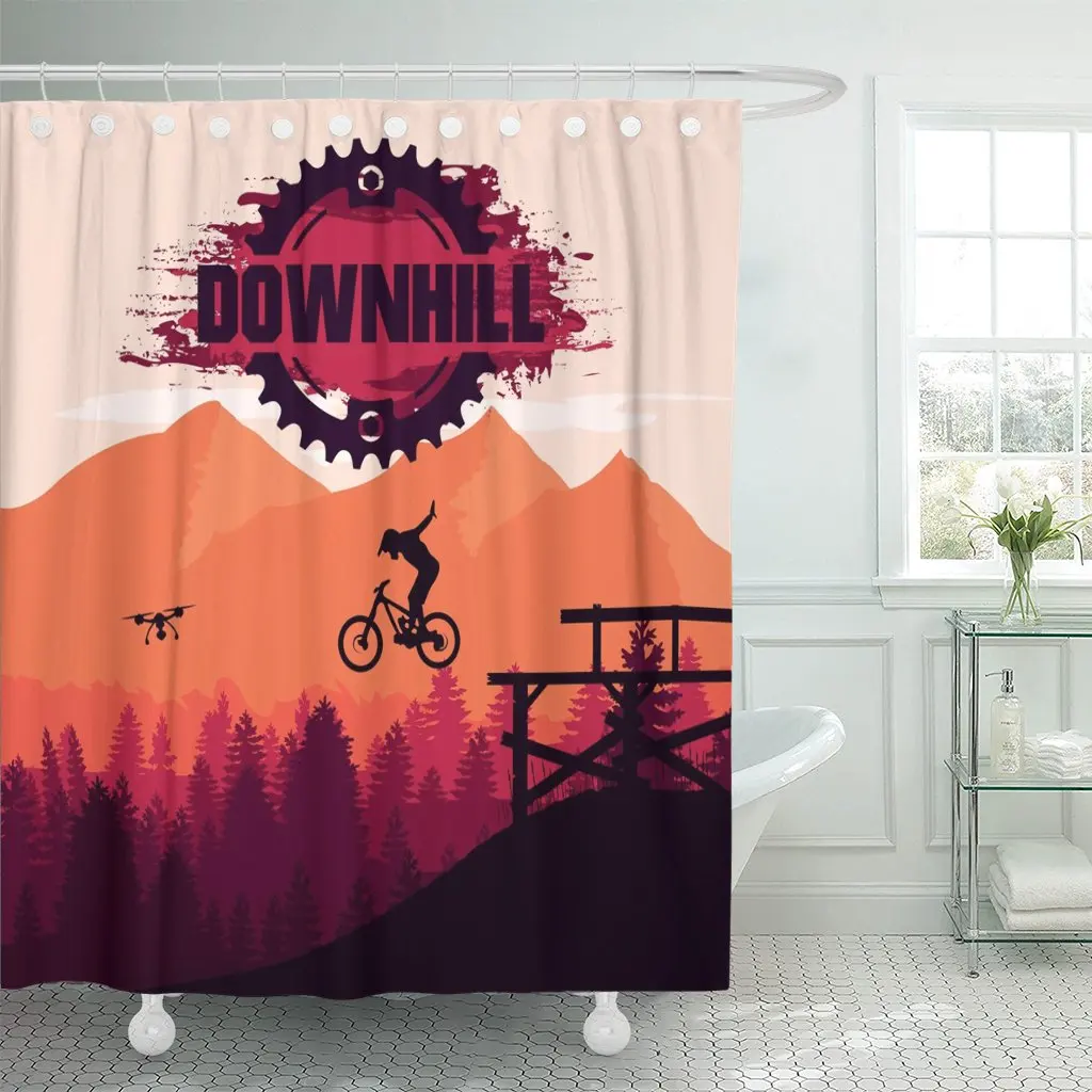 

Action Mountain Biking Downhill Freeride Extreme Sport Active Activity Shower Curtain Waterproof Polyester Fabric 72 x 72 inches