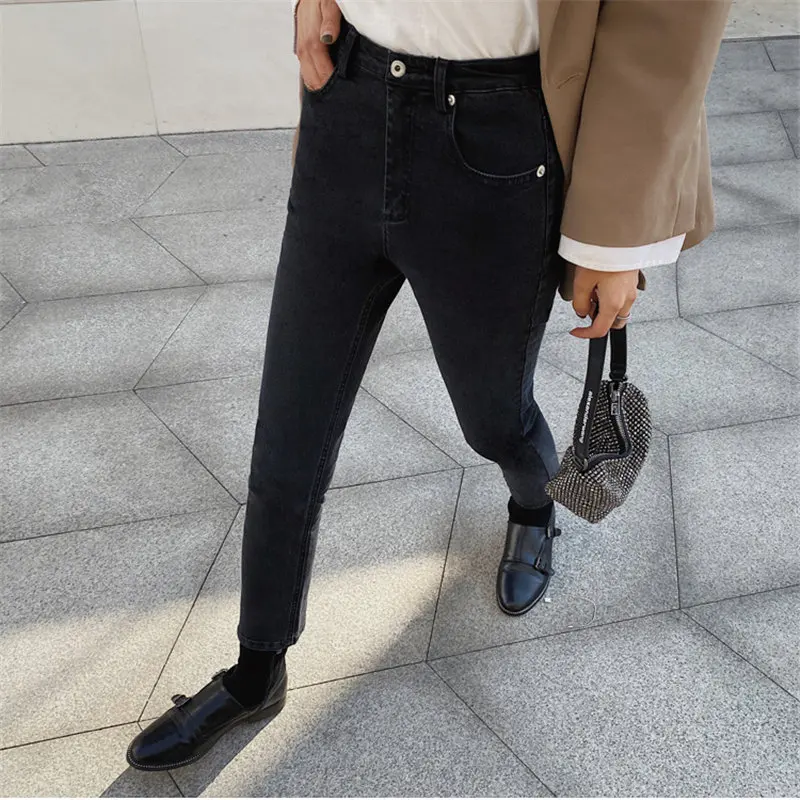 

HziriP Loose Wild New Elastic High Waist All Match 2021 Korean Streetwear Women Casual Straight Plus Size Denim Pants Trousers