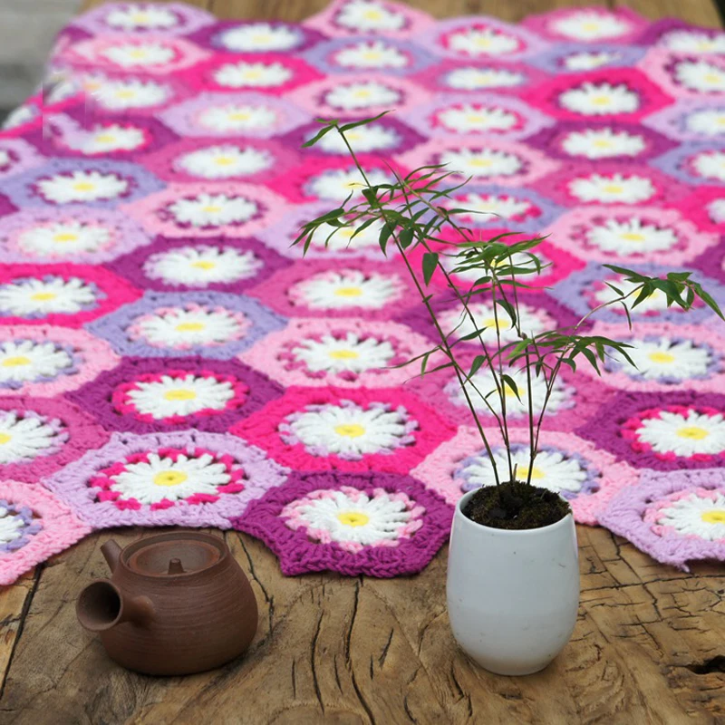 

Hand-knitted Korean-style rural garden tablecloth DIY Hand Crocheted Seat Cushion Home Decorate Bed Blanket 90X120cm