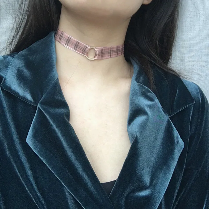 

Choker Necklace pink Lace Velvet strip woman Collar Party Jewelry Cross Neck accessories chokers handcrafted Chain Necklace