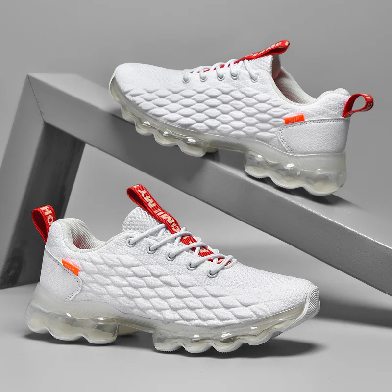 

Men's Sneakers 2021 Fish Scale Flying Woven Double Air Cushion Mesh Breathable Lightweight Fashion Casual Trendy Running Shoes