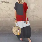 Женский сарафан с коротким рукавом, винтажный лоскутный сарафан из хлопка и льна, макси, повседневное, лето 2021