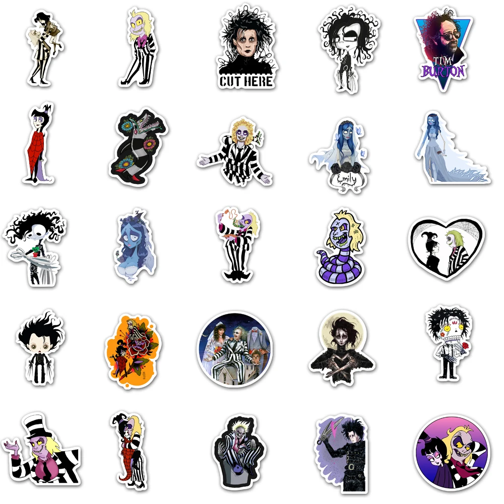 50PCS Tim Burton Classic Movie Stickers Skateboard Fridge Guitar Travel Luggage Laptop Cool Graffiti Sticker for Kid Toy Decals - купить по