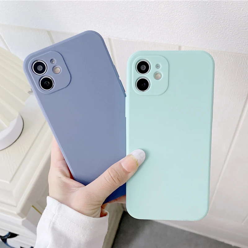 Квадратный силиконовый простой чехол для телефона iPhone 13 12 11 Pro Max Mini XS X XR 7 8 Plus SE