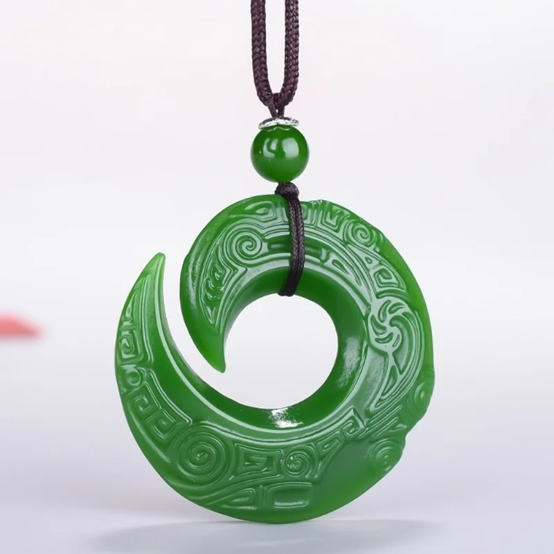 Green Jade Dragon Jade Pendant Fashion Runes Necklace Jewellery Chinese Hand-Carved Relax Healing Women Man Luck Gift Free Rope