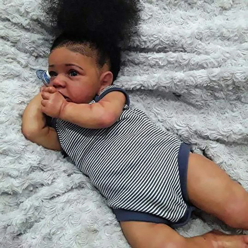 

22 inch Reborn Doll Silicone body Flexible Bebe Doll Reborn Baby Girl Maddie Black Skin American Baby Handrooted Gift Toys Kids