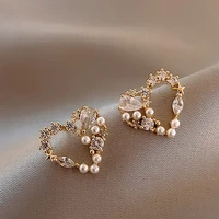 simple imitation pearl love heart earrings for female temperament stud earrings 2021 trendy elegant fashion wedding jewelry