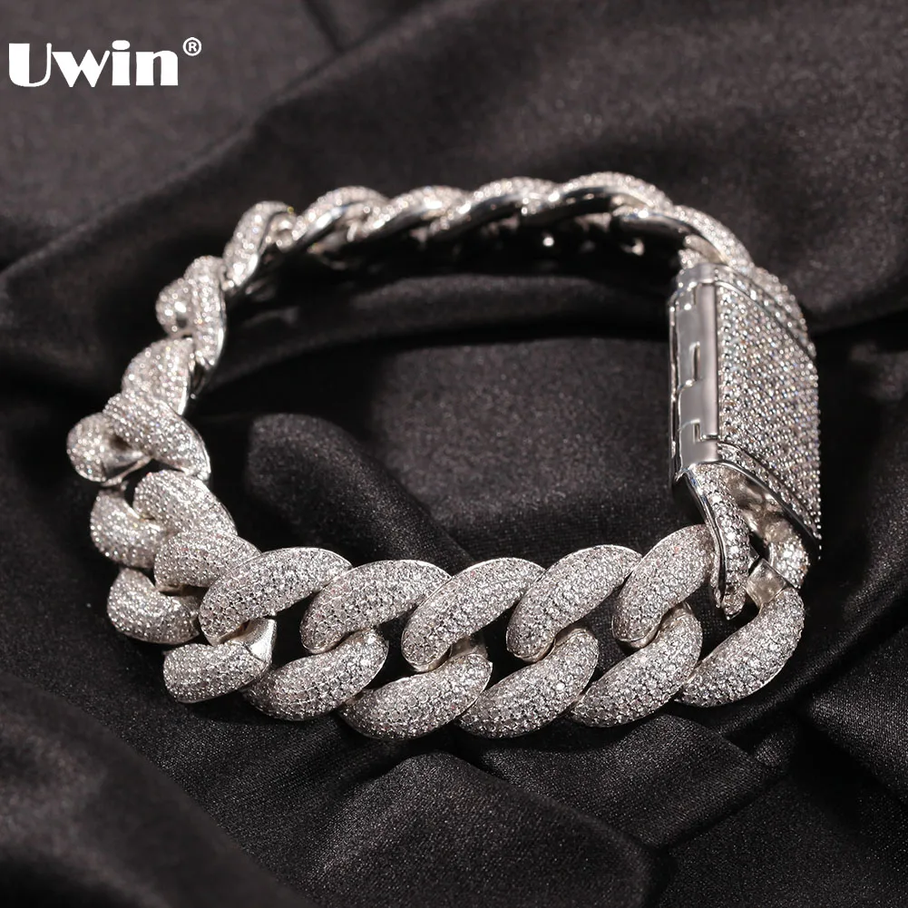 

UWIN 18mm Luxury Mens Miami Cuban Chain Bracelet Boxes Clasp Iced Micro Pave Cubic Zirconia Hip Hop Jewelry Gift