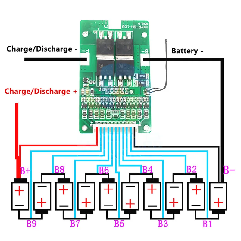 Плата защиты аккумулятора Lipo 36V 42V 10S bms 20A 3 7 v с датчиком температуры | Электроника