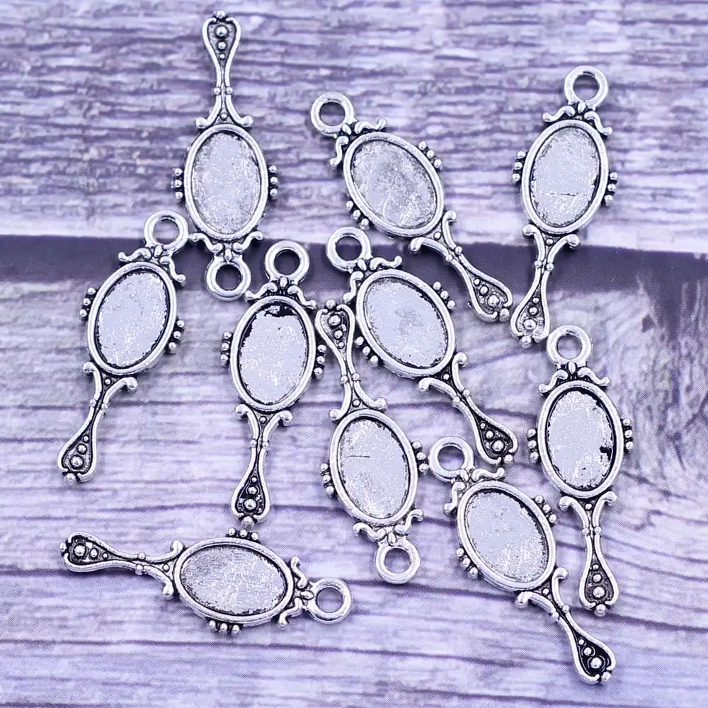 

20Pcs Pendants Mirror Vanity Tiny Metal Antique Silver Tone Jewelry Making DIY Finding Charms 28x10mm