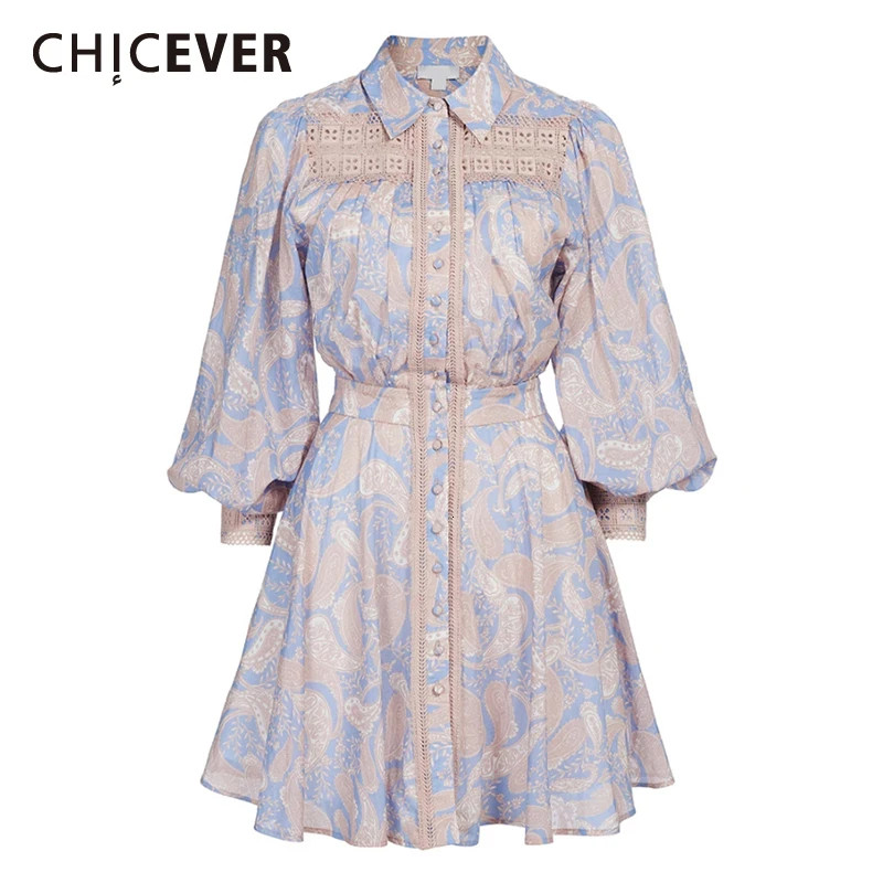 CHICEVER с принтом из кусков кружевные женские платья воротник лацканами фонарь