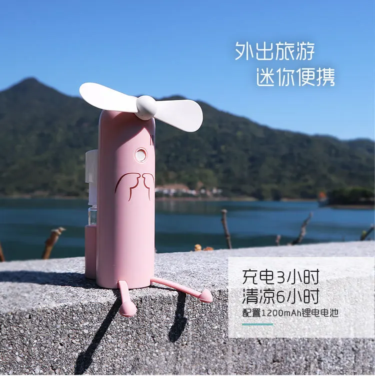 

New Creative Mobile Phone Bracket Cartoon Spray Mini Fan Portable Usb Fan Outdoor Charging Small Fan