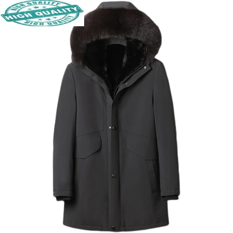 

Natural Winter Mink Liner Coat Men Warm Thick Jacket Real Fox Fur Collar Parkas Men's Clothing Veste Homme WPY4426