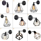 Черная Железная винтажная настенная лампа E27 в стиле лофт, бра с металлической клеткой для спальни, барной стойки, коридора, современное комнатное освещение