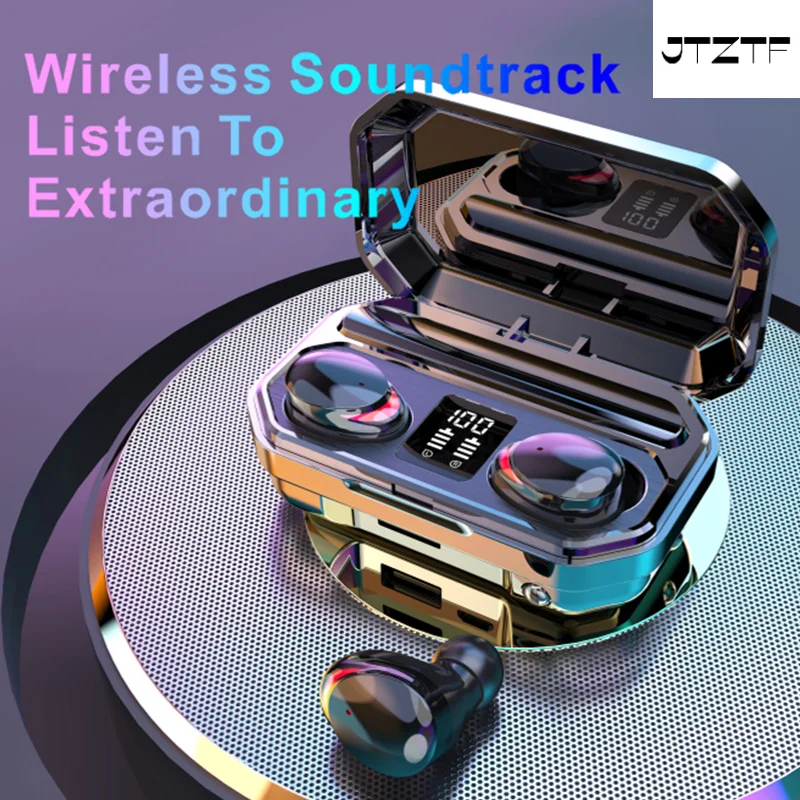 

JTZTF in-ear Stereo Sport Waterproof Headsets With Power Bank Flashlight Function Wireless Bluetooth 5.0 Headset Noise Reduction