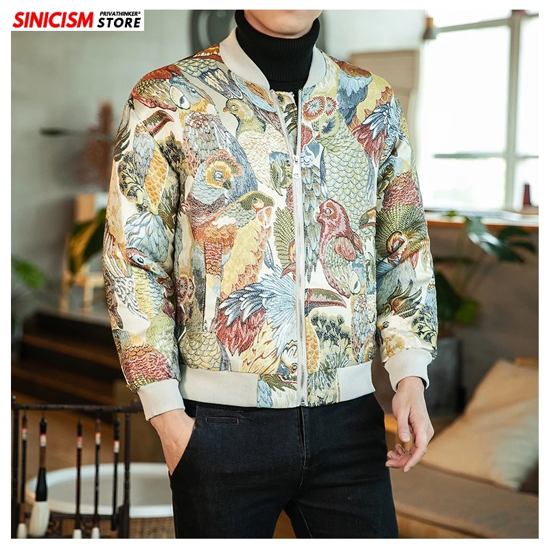 Sinicism Store Мужская свободная куртка в китайском стиле Уличная одежда с вышивкой Топ