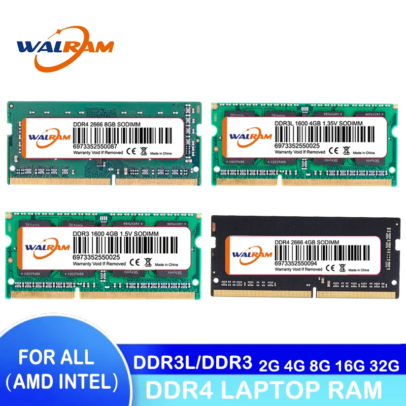WALRAM memoria ram ddr4 ddr3 8GB 4GB 16GB laptop Ram 1333 1600 1866 2400 2666 DDR3L 204pin Sodimm Notebook memory 1.2V1.35V 1.5V