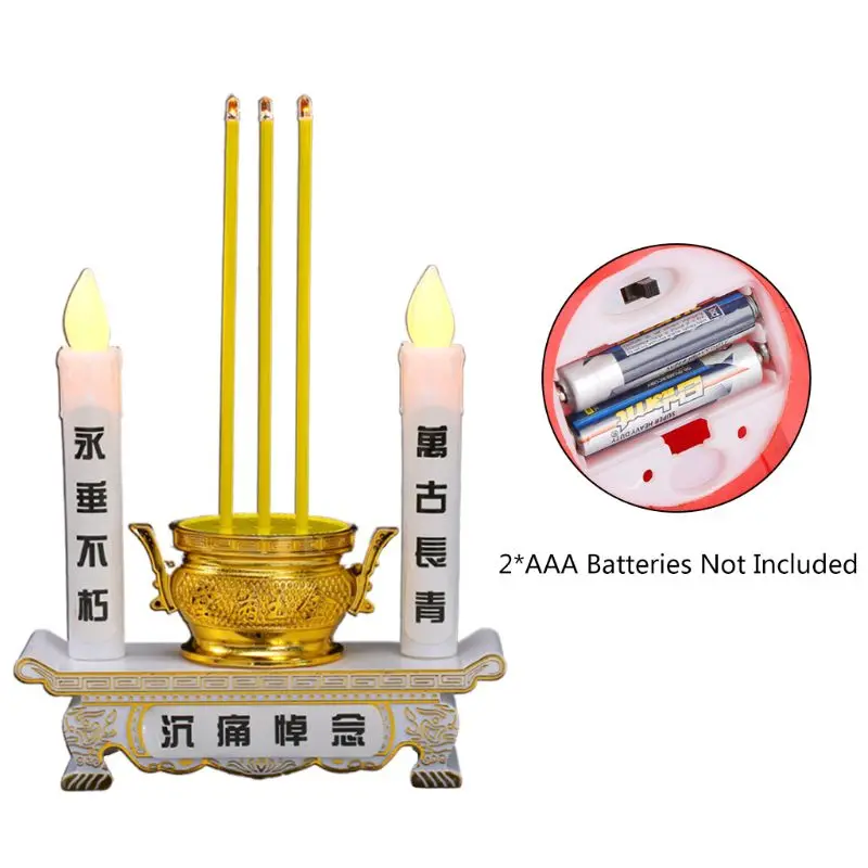 

Pray Ancestor LED Electronic Candle Holder Incense Burner Plug-in Battery Indoor Home Hall Worship Lamp White Funeral Funeral