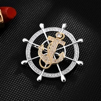 rotatable zircon badge top grade mens brooch suit accessories navy fashion boat anchor rudder brooch