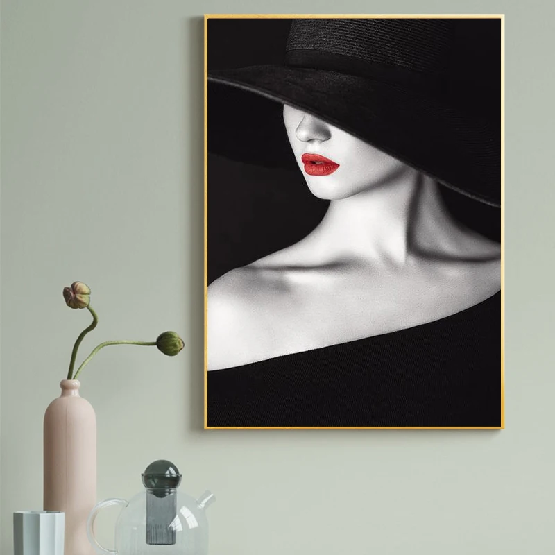 

Elegant Red Lips Woman Poster and Print Modern Wall Art Canvas Painting Black White Pictures for Living Room Home Decor