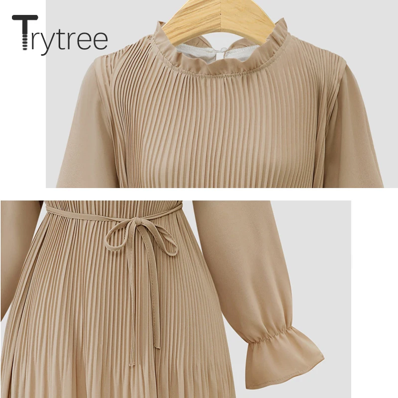 Trytree 2020 весеннее женское платье повседневное плиссированное с расклешенными