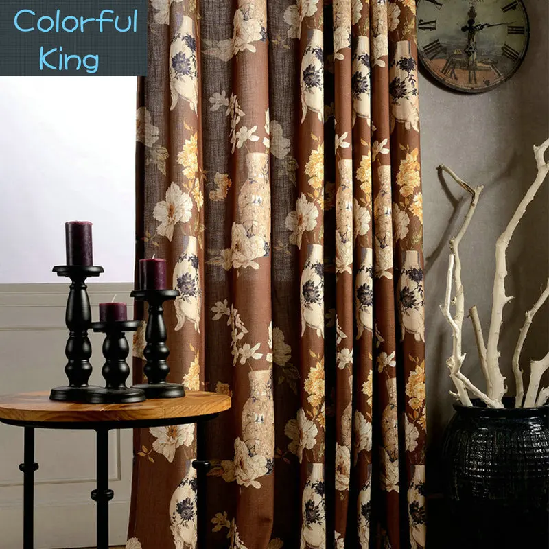 Цветочные шторы для кухни гостиной окна коричневые желтые масляная живопись
