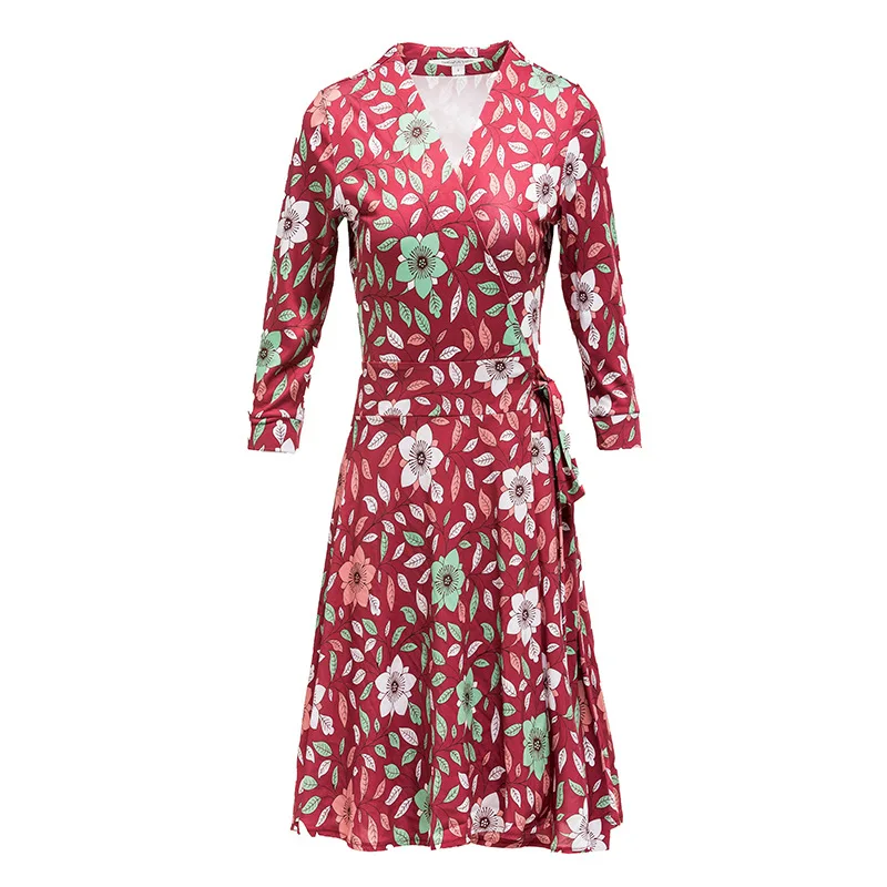 

Spring / Summer 2021 New V-neck Printed Chiffon Patchwork Wrap Dress Slim And Slim