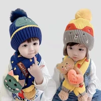 baby hat scarf set winter warm knitted cap cartoon dinosaur beanies scarf for children girls boys baby clothing kids accessories