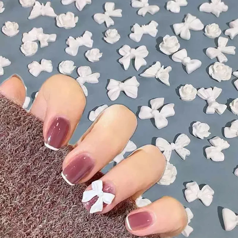

White Bow Knot Nail Art Decoration Flat Back Three Dimensional Resin Butterfly Mixed Shape Fashion Fingernail DIY Accessories