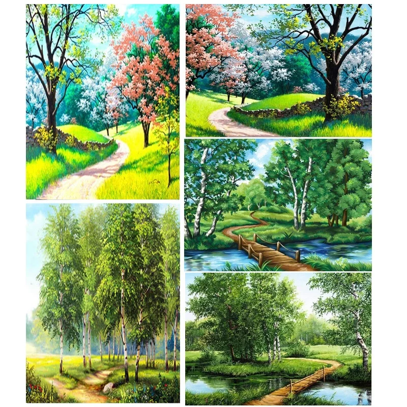 Алмазная вышивка с пейзажем крестиком мозаика дерево 5D сделай сам полный