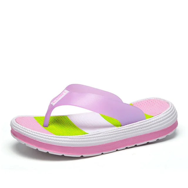 pink Женские Летние вьетнамки; повседневные пляжные вьетнамки; Новинка; женская обувь на плоской подошве; женская обувь на платформе; смешанные цвета; модная обувь для влюбленных пар - Цвет: pink